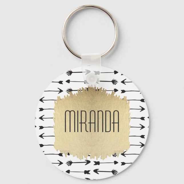 Chaveiro Monograma das setas preto e branco moderno (Frente)