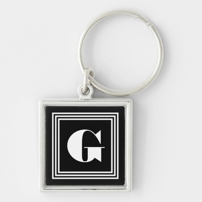 Chaveiro Monograma de 3 Quadros Negrito | Preto e branco (Frente)