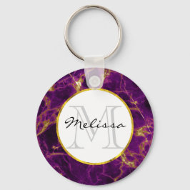 Chaveiro Monograma de Abstrato Roxo e Dourado Moderno