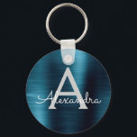 Chaveiro Monograma de Aço Inox Falso Azul Moderno<br><div class="desc">Pulseira Moderna e Elegante de Aço Inox Falso Azul. Essas Chaveiros podem ser personalizados para incluir sua inicial e primeiro nome. Esses chaveiros fazem ótimos presentes de aniversário,  chá de panela ou despedida de solteira.</div>