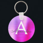Chaveiro Monograma de Aço Inox Falso Rosa e Roxo<br><div class="desc">Presilha Elegante Metálica de Aço Inoxidável Falso Rosa e Roxo Ombre. Estas presilhas podem ser personalizadas para incluir sua inicial e primeiro nome. Estas chaves fazem ótimos presentes de aniversário,  chá de panela ou despedida de solteira.</div>