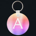 Chaveiro Monograma de Aço Inox Falso Rosa e Roxo<br><div class="desc">Pingente de Aço Inox Falso Metálico Rosa Pastel,  Laranja e Roxo Ombre. Estes Pingentes podem ser personalizados para incluir sua inicial e primeiro nome. Estes pingentes fazem ótimos presentes de aniversário,  chá de panela ou despedida de solteira.</div>