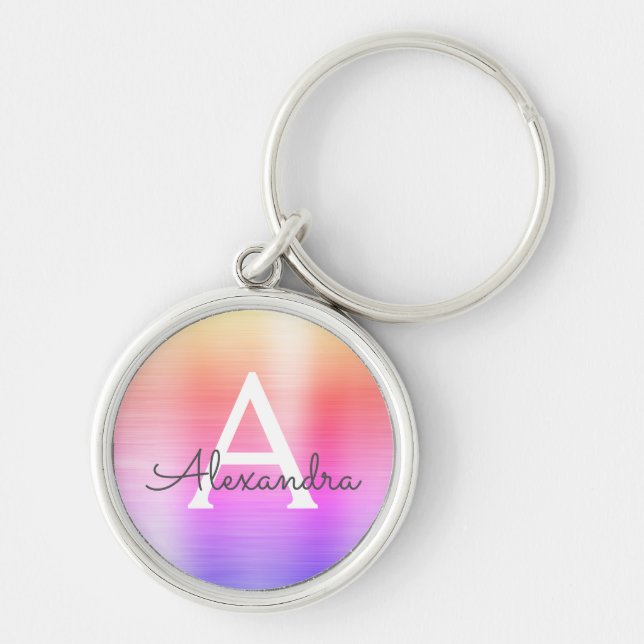 Chaveiro Monograma de Aço Inox Falso Rosa e Roxo (Frente)