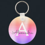 Chaveiro Monograma de Aço Inox Falso Rosa e Roxo<br><div class="desc">Presilha de chave metálica de aço inoxidável falso rosa pastel,  laranja e roxo ombre. Estas presilhas de chave podem ser personalizadas para incluir o seu inicial e primeiro nome. Estas presilhas de chave são ótimas para aniversário,  chá de noiva ou lembrancinhas de despedida de solteira.</div>