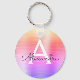 Chaveiro Monograma de Aço Inox Falso Rosa e Roxo