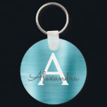 Chaveiro Monograma de Aço Inoxidável Azul<br><div class="desc">Chaveiro de Elegante Metálico de Aço Inoxidável Azul. Esses Chaveiros podem ser personalizados para incluir seu nome e nome inicial. Estas correntes-chave fazem favores de excelente,  chá de panela ou festa de solteira.</div>