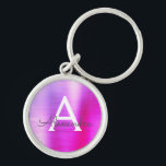 Chaveiro Monograma de Aço Inoxidável, cor-de-rosa e farelo<br><div class="desc">Chaveiro de Elegante Metálico de Aço Inoxidável,  Rosa-Quente e Roxo,  Faux. Esses Chaveiros podem ser personalizados para incluir seu nome e nome inicial. Estas correntes-chave fazem favores de excelente,  chá de panela ou festa de solteira.</div>