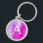 Chaveiro Monograma de Aço Inoxidável, cor-de-rosa e farelo<br><div class="desc">Chaveiro de Elegante Metálico de Aço Inoxidável,  Rosa-Quente e Roxo,  Faux. Esses Chaveiros podem ser personalizados para incluir seu nome e nome inicial. Estas correntes-chave fazem favores de excelente,  chá de panela ou festa de solteira.</div>
