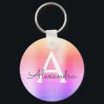 Chaveiro Monograma de Aço Inoxidável, cor-de-rosa e farelo<br><div class="desc">Chaveiro de Elegante de aço inoxidável,  de aço inoxidável,  de aço inoxidável,  de cor pastel,  laranja e roxo. Esses Chaveiros podem ser personalizados para incluir seu nome e nome inicial. Estas correntes-chave fazem favores de excelente,  chá de panela ou festa de solteira.</div>