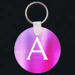 Chaveiro Monograma de Aço Inoxidável, cor-de-rosa e farelo<br><div class="desc">Chaveiro de Elegante Metálico de Aço Inoxidável,  Rosa-Quente e Roxo,  Faux. Esses Chaveiros podem ser personalizados para incluir seu nome e nome inicial. Estas correntes-chave fazem favores de excelente,  chá de panela ou festa de solteira.</div>