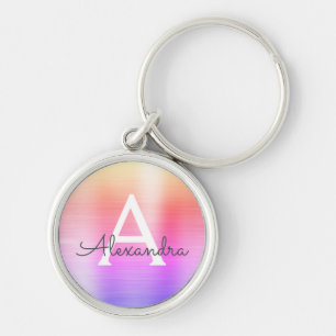 Chaveiro Monograma de aço inoxidável do falso cor-de-rosa e