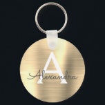 Chaveiro Monograma de aço inoxidável Dourado de luxo<br><div class="desc">Chaveiro de Elegante Metálico de Aço Isolado,  Dourado de luxo. Esses Chaveiros podem ser personalizados para incluir seu nome e nome inicial. Estas correntes-chave fazem favores de excelente,  chá de panela ou festa de solteira.</div>
