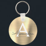Chaveiro Monograma de aço inoxidável Dourado de luxo<br><div class="desc">Chaveiro de Elegante Metálico de Aço Isolado,  Dourado de luxo. Esses Chaveiros podem ser personalizados para incluir seu nome e nome inicial. Estas correntes-chave fazem favores de excelente,  chá de panela ou festa de solteira.</div>