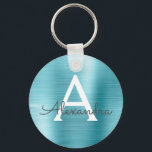 Chaveiro Monograma de Aço Inoxidável Falso Azul<br><div class="desc">Cadeado de Aço Inoxidável Falso Azul Metálico Elegante. Estes cadeados podem ser personalizados para incluir sua inicial e primeiro nome. Estes cadeados fazem ótimos presentes de aniversário,  chá de noiva ou despedida de solteira.</div>