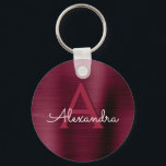 Chaveiro Monograma De Aço Inoxidável, Puro E Roxo<br><div class="desc">Burgundy Cranberry Purple Faux Stainless Steel Metallic Elegant Chaveiro. Esses Chaveiros elegantes podem ser personalizados para incluir seu nome inicial e próprio.</div>