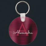 Chaveiro Monograma De Aço Inoxidável, Puro E Roxo<br><div class="desc">Burgundy Cranberry Purple Faux Stainless Steel Metallic Elegant Chaveiro. Esses Chaveiros elegantes podem ser personalizados para incluir seu nome inicial e próprio.</div>