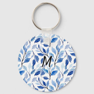 Chaveiro Monograma de Arte Fino em Mosaico de Folha Azul em