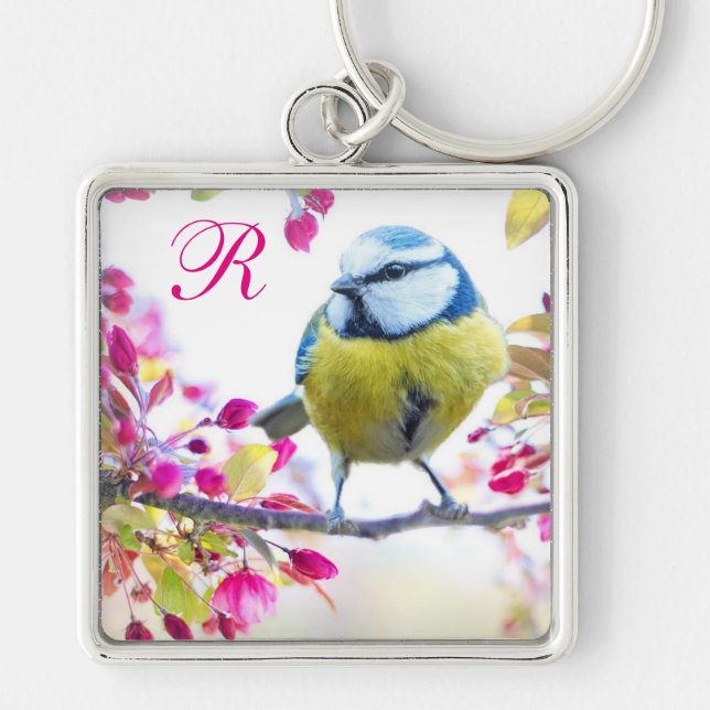 Chaveiro Monograma de aves Springtime (Frente)