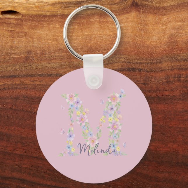 Chaveiro Monograma de Borboleta Floral Vintage (Frente)