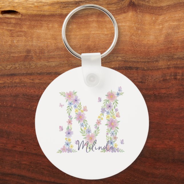 Chaveiro Monograma de Borboleta Floral Vintage (Frente)