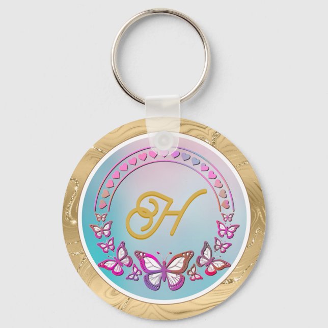 Chaveiro Monograma de borboleta personalizada (Frente)