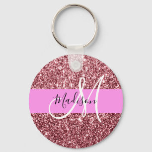 Chaveiro Monograma de Brilho Rosa Rosa Rosa Dourado Brilhan