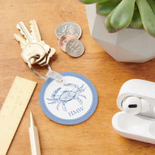 Chaveiro Monograma de Caranguejo Branco e Azul Costeiro