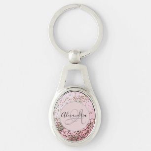 Chaveiro Monograma de Champagne Rosa Confetti Personalizado