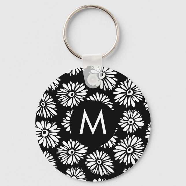 Chaveiro Monograma de Dália Preto e Branco Groovy Minimalis (Frente)