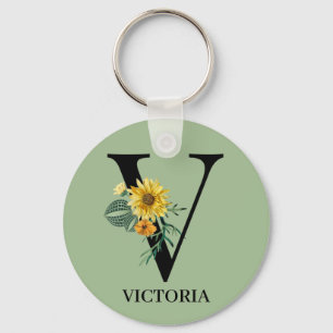 Chaveiro Monograma de Floral Personalizado Alfabeto V