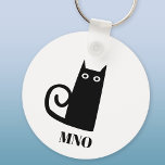 Chaveiro Monograma de Gato Negro Engraçado<br><div class="desc">Gato preto bonito para dar sorte. Arte original de Nic Squirrell. Altere as iniciais do monograma para personalizar.</div>