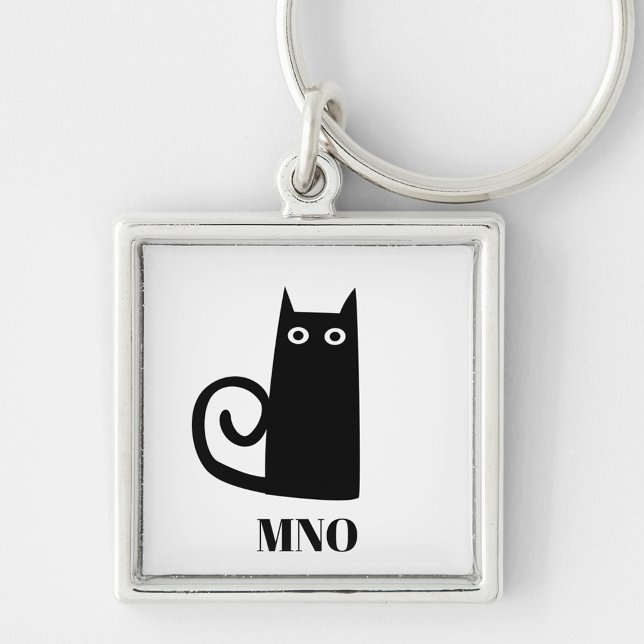 Chaveiro Monograma de Gato Negro Engraçado (Monogram fun kitty cat keyring)