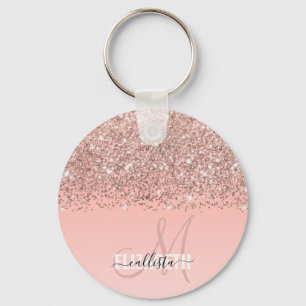 Chaveiro Monograma de Gradiente Rosa de Confetti Dourado, R