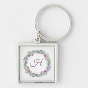 Chaveiro Monograma de Grinalda Floral em Cores Pastel