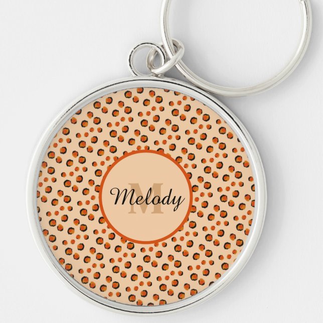 Chaveiro Monograma de Impressão de Pastel e Chita Dourada (Frente)