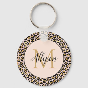 Chaveiro Monograma de Impressão Preto-Leopardo Preto-Doura