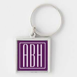Chaveiro Monograma de iniciais   Branco no Roxo Fundo