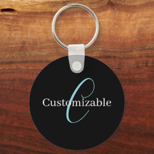 Chaveiro Monograma de letra cursiva editável Preto Azul Bra