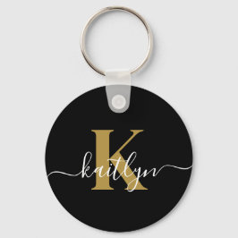 Chaveiro Monograma de Letra de Forma Elegante Preto e Doura
