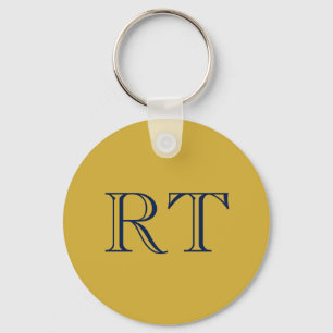 Chaveiro Monograma de Letras Iniciais Dourado e Azul Simple
