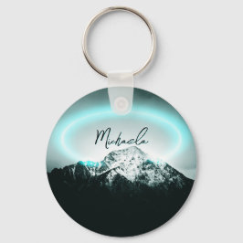 Chaveiro Monograma de luz neon azul misterioso da montanha 