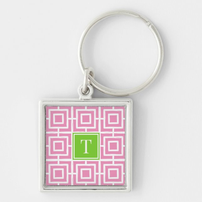 Chaveiro Monograma de Malha Quadrada Preppy - Rosa e Lima (Frente)