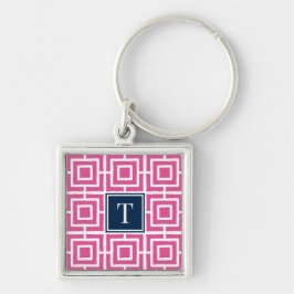 Chaveiro Monograma de Malha Quadrada Preppy - Rosa Quente e