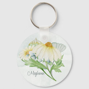 Chaveiro Monograma de margarida branca e branca, aquarela