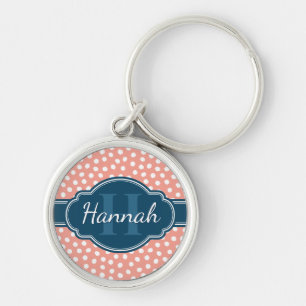 Chaveiro Monograma de Marinho de Padrão Branco Cor-de-Rosa