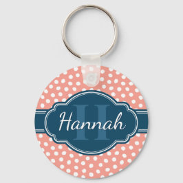 Chaveiro Monograma de Marinho de Padrão Branco Cor-de-Rosa