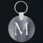 Chaveiro Monograma de Metal Cinza Prateado Escovado Feminin<br><div class="desc">Pingente de Monograma de Metal Cinza Prateado Escovado Feminino em Letra de Forma</div>
