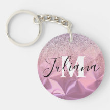 Monograma de Metal Polido com Brilho Falso Rosa
