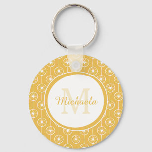 Chaveiro Monograma de na moda amarelo e branco com nome