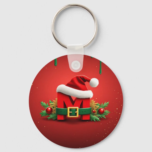 Chaveiro Monograma de Natal Personalizado M com Chapéu de P (Frente)